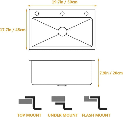 Single Bowl Workstation Sink Black Stainless Steel 50x45cm