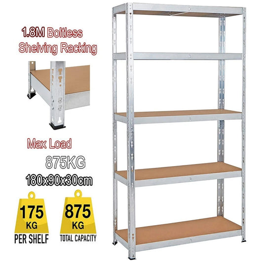 5 Tier Racking Shelf Heavy Duty Garage Shelving Storage Shelves 180x90x30cm