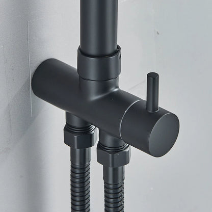 Black Exposed Bathroom Shower Twin Head Large Bar Set Square Valve Rail Hose Tap