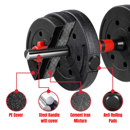 20kg Dumbbells Barbell Set with Connecting Rod