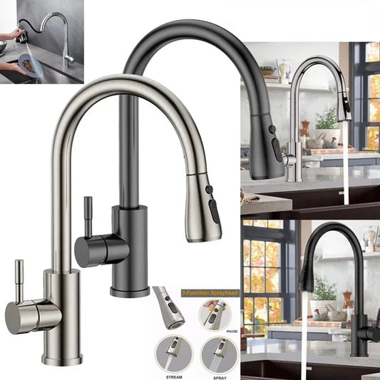 360° Kitchen Sink Mixer Taps Pull Out Spout Spray Single Lever Modern