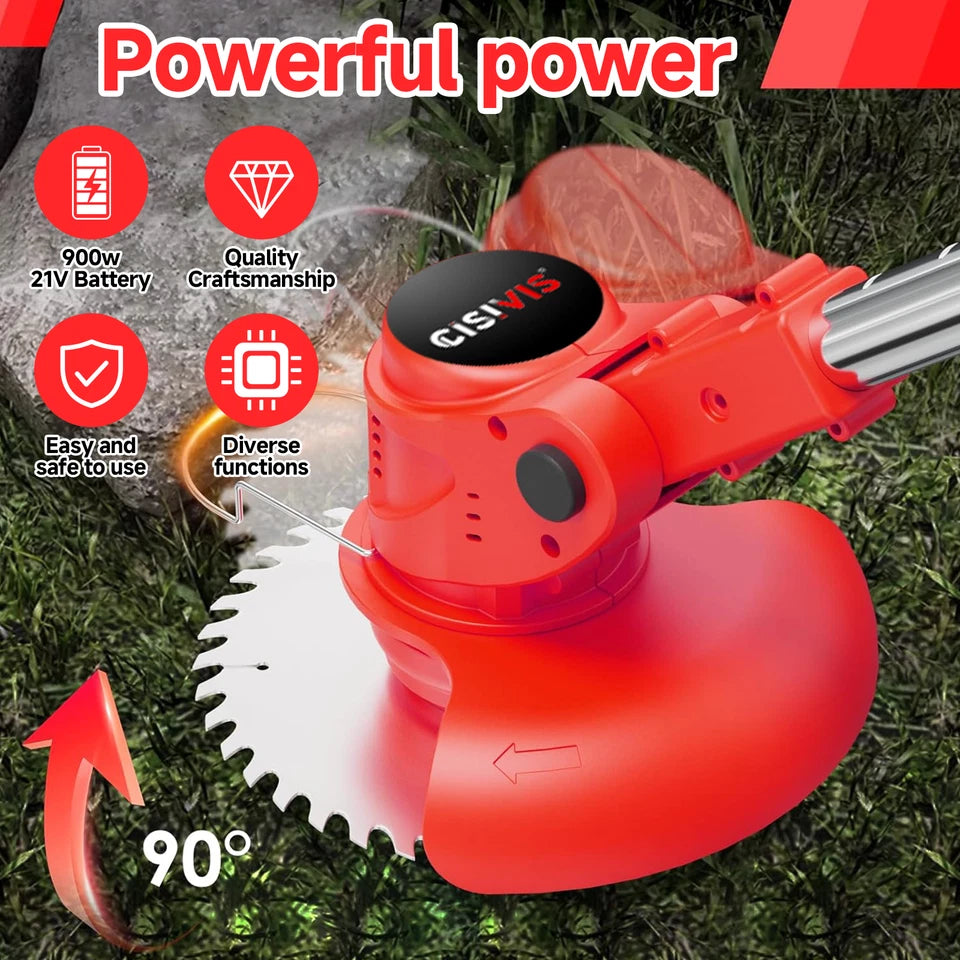 21V Cordless Electric Strimmer Grass Trimmer Weeder Garden Edger 2 Battery Wheel