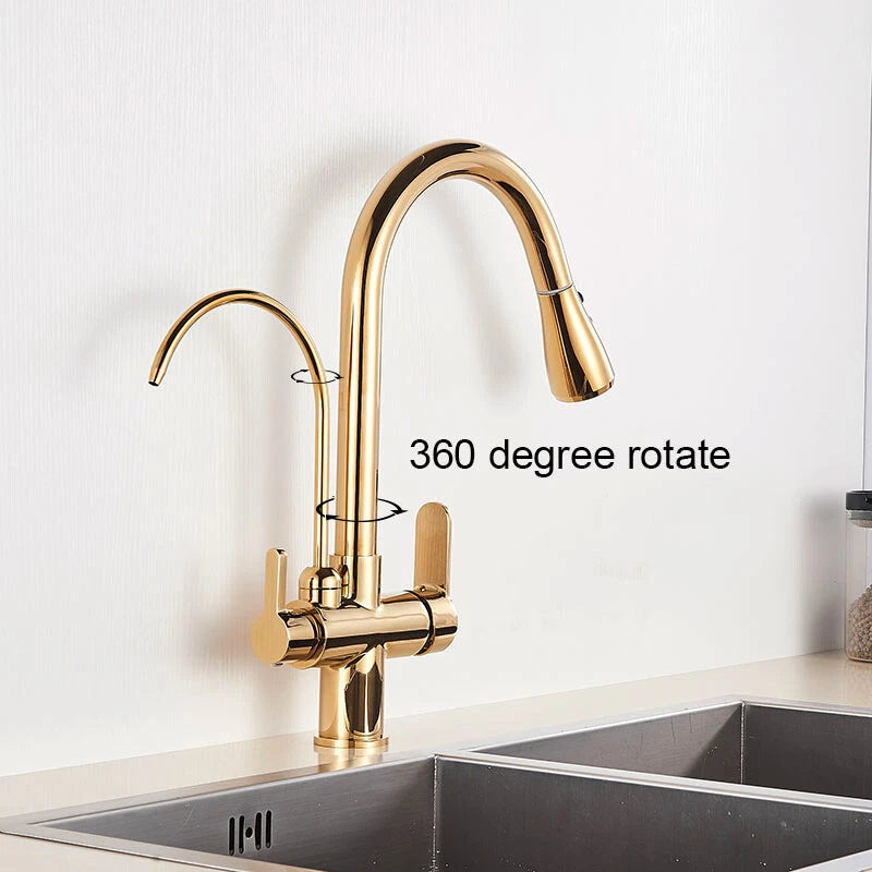 Modern Mono Kitchen Sink Mixer Taps 360° Pull Out Spray Spout Twin Lever 3 Way