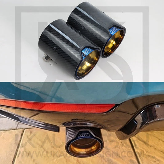 2 x BMW M135i/M140i/M235i/M240i MP Blue Carbon Fibre Exhaust Tip F20/F21/F22/F23