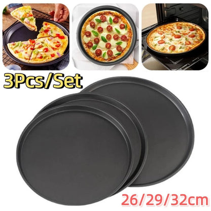 3Pcs Non-Stick Pizza Pan Carbon Steel Pizza Oven Tray Shallow Round Pizza Plate