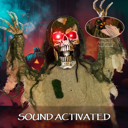 Halloween Animated Skeleton with Glowing LED Eyes, Scary Halloween