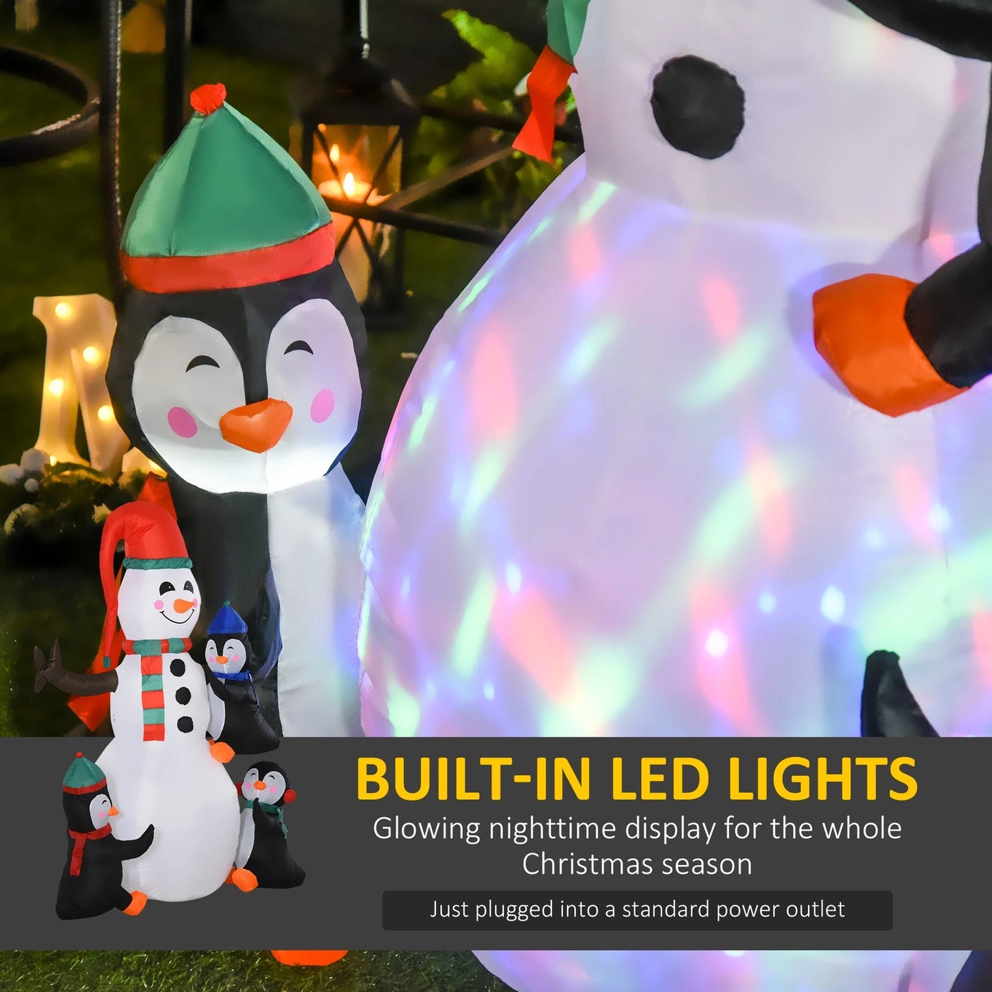 6ft Inflatable Christmas Decoration Snowman Three Penguins LED Lighted Outdoor
