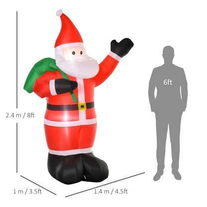 8ft Christmas Inflatable Santa Claus with Gift Bag LED Lights Outdoor Decor