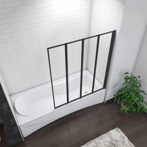 Matt Black 4 Fold Folding Bath Screen Shower Bathroom 4mm Glass Panel 900x1400