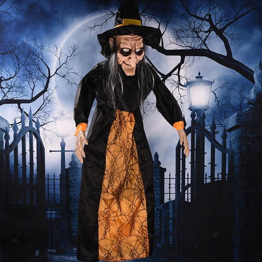 Halloween Hanging Witch Horror Witch with Red Eyes Prop Lighted Scream Witch