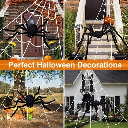 2M Big Spider+5M Web Set Halloween Haunted House Prop Indoor Outdoor Home Decor