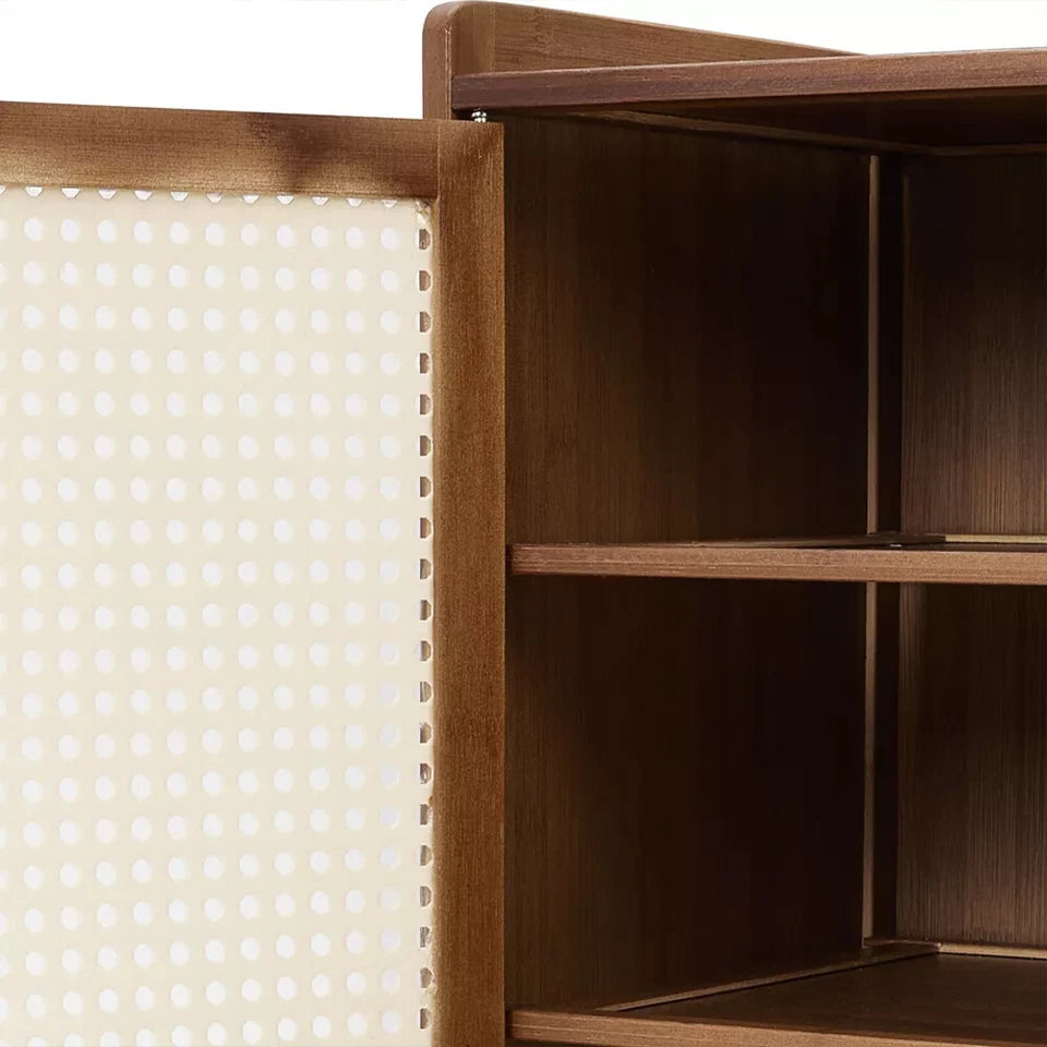 Shoe Cabinet Storage Cupboard Footwear Stand Rack Wooden Double Rattan Doors