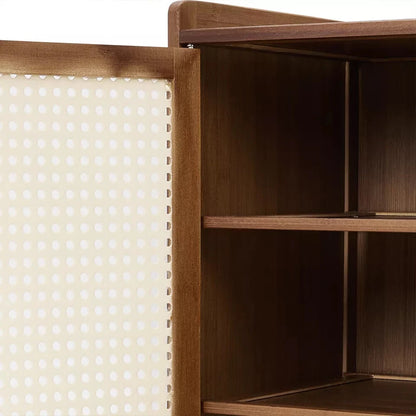 Shoe Cabinet Storage Cupboard Footwear Stand Rack Wooden Double Rattan Doors