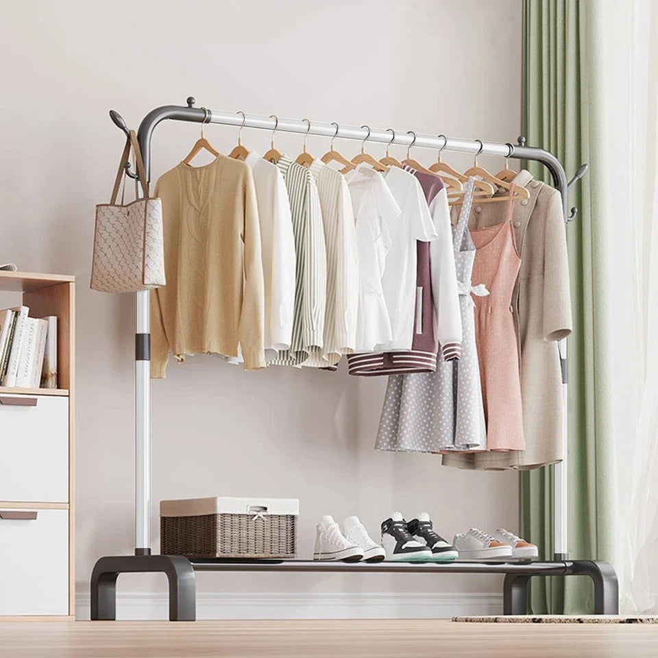 Heavy Duty Metal Clothes Rack Single Rail Garment Dress Indoor
