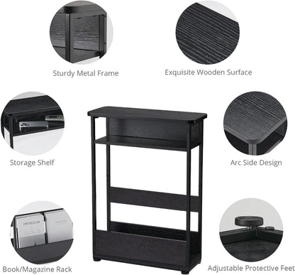 Vintage Narrow Side Table with Storage Shelf, 3 Tier Slim End Table Modern Sofa