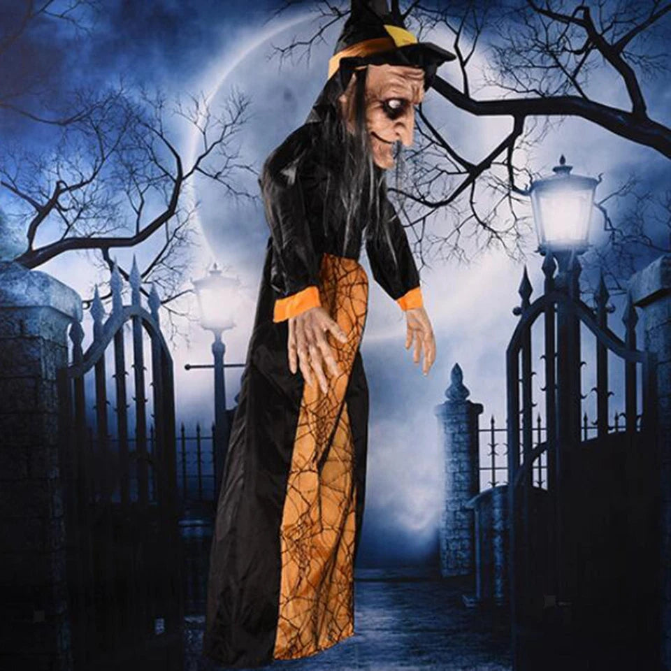 Halloween Hanging Witch Horror Witch with Red Eyes Prop Lighted Scream Witch