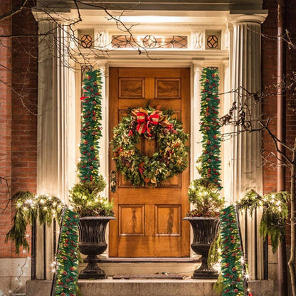 9ft Christmas Garland Snow Flocked With Lights Pinecones Berries Wreath Bushy
