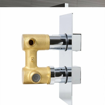 Modern Concealed Square Shower Brass Valve Mixer Twin Head Shower Set Chrome
