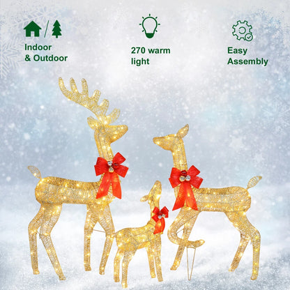 Set of 3 Pre lit Reindeer Deer Family LED Lights Outdoor Garden Xmas Decoration