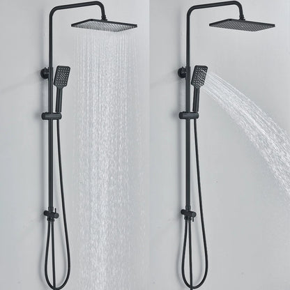 Black Exposed Bathroom Shower Twin Head Large Bar Set Square Valve Rail Hose Tap