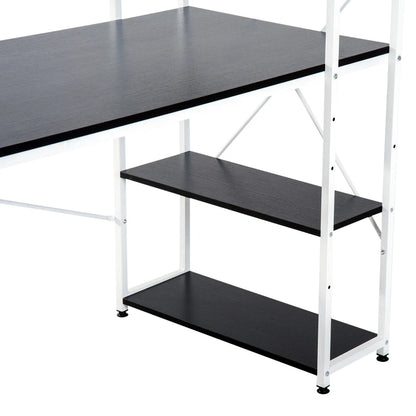 Computer Desk Laptop Table w/4-tier Bookshelf Metal Frame Black, White