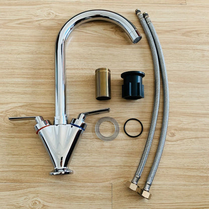 Modern Kitchen Mixer Tap Dual Lever Swivel Spout Mono Chrome Sink Taps Faucet