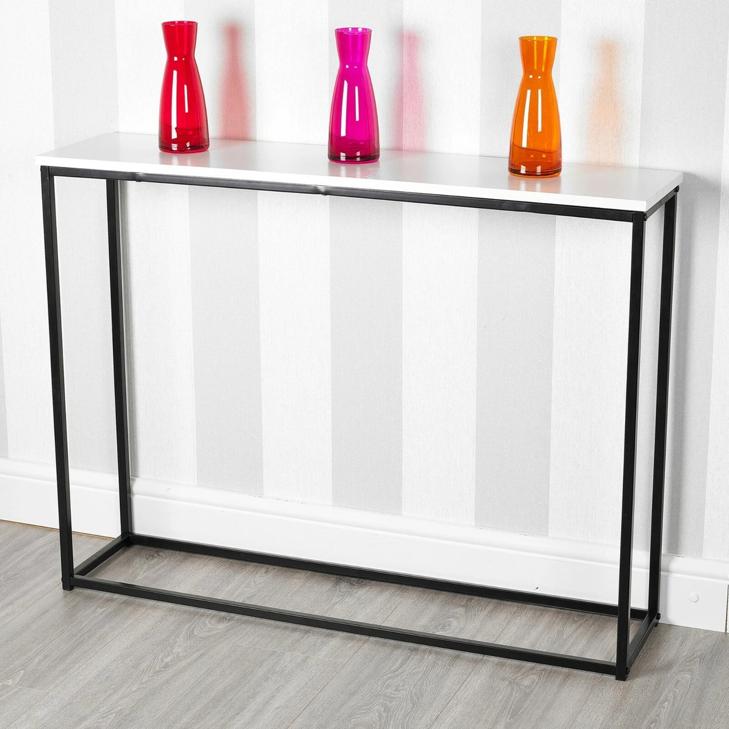 Wooden Free Standing Hallway Console Table Living Room Shelf Display Metal Legs