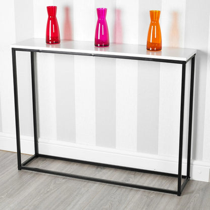 Wooden Free Standing Hallway Console Table Living Room Shelf Display Metal Legs