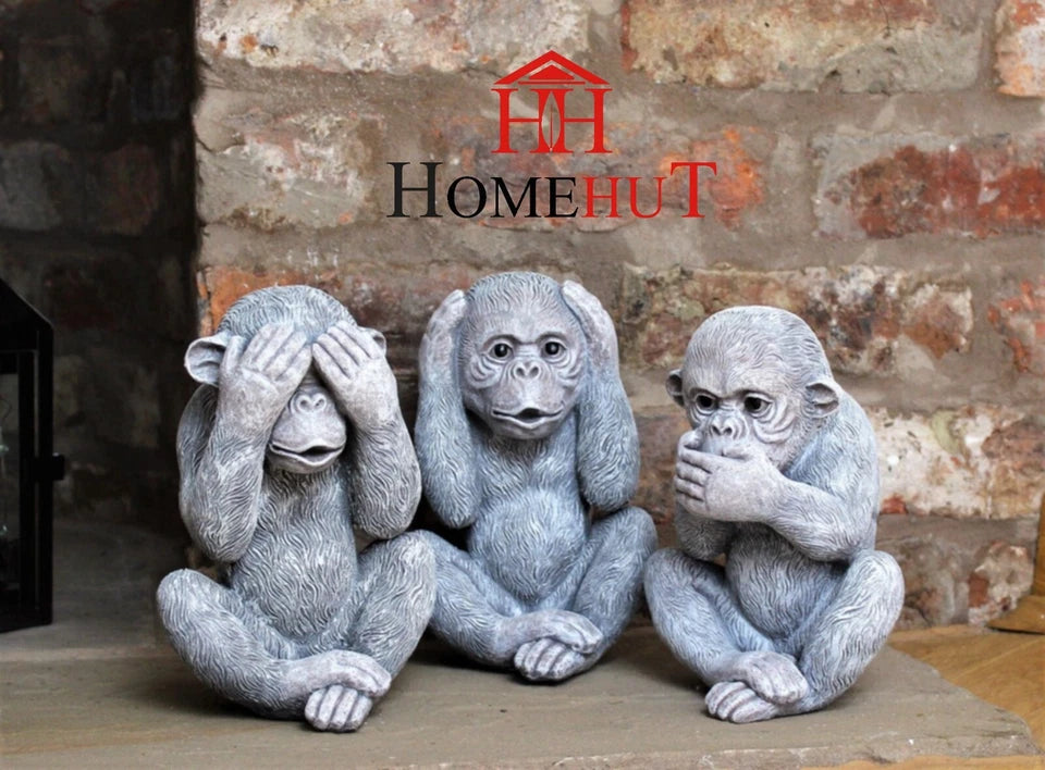 3 Wise Monkey Garden Ornaments See, Speak, Hear No Evil Monkey