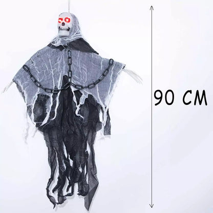 90cm LED Flashing Eyes Skeleton in Chain Sound Effect Halloween Hanging Decor