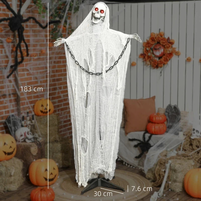 6' Halloween Animated Grim Reaper Skeleton, Glowing Eyes
