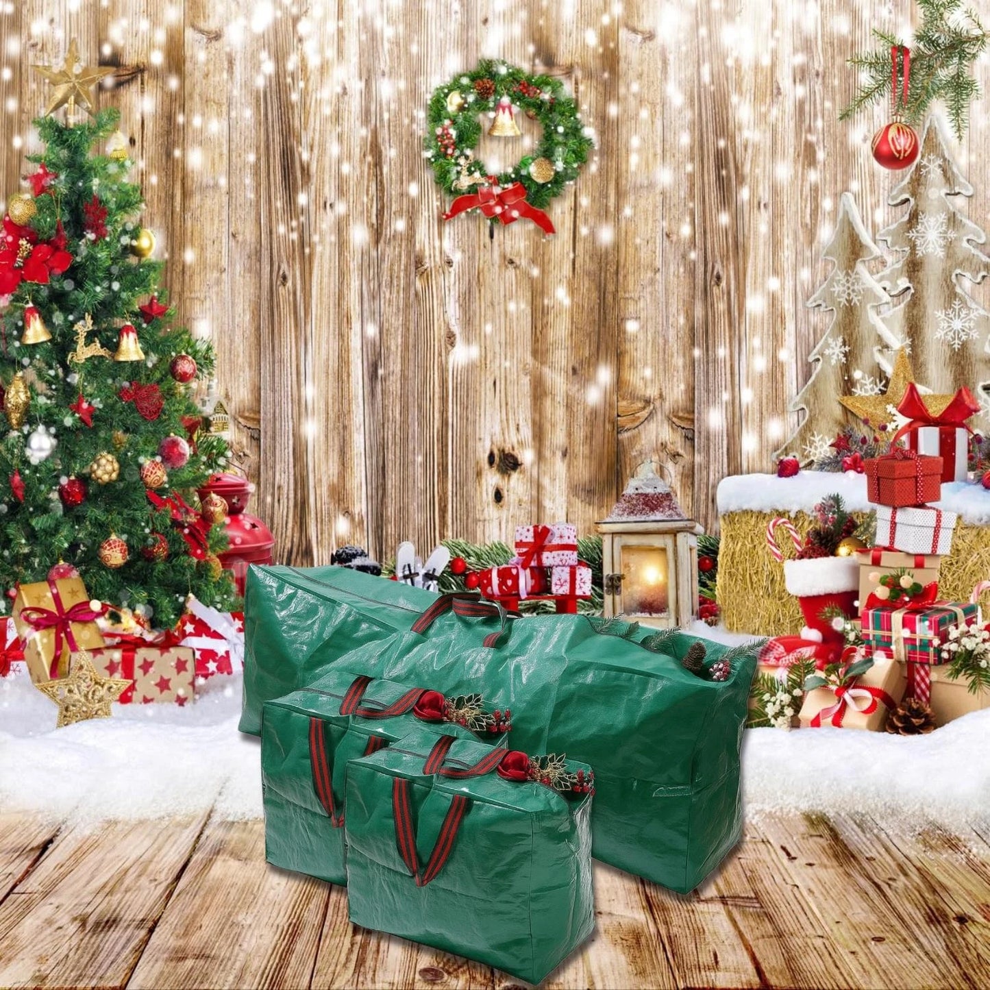 SET OF 3 GREEN CHRISTMAS TREE STORAGE BAG