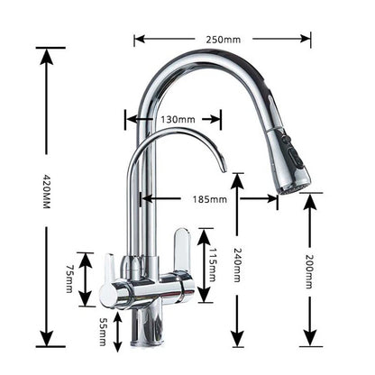 Modern Mono Kitchen Sink Mixer Taps 360° Pull Out Spray Spout Twin Lever 3 Way