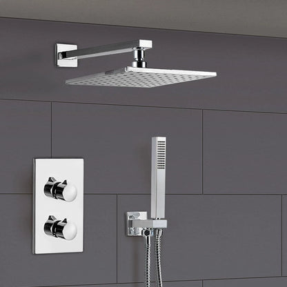 Modern Concealed Square Shower Brass Valve Mixer Twin Head Shower Set Chrome