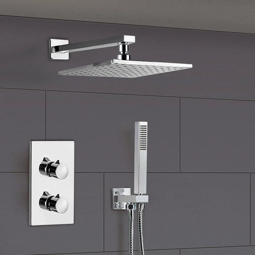 Modern Concealed Square Shower Brass Valve Mixer Twin Head Shower Set Chrome