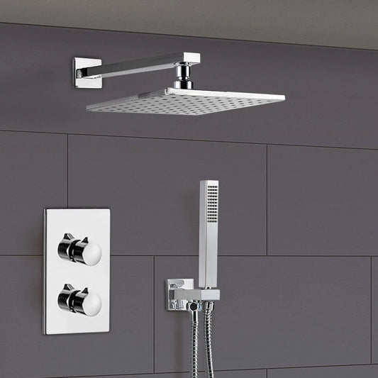 Modern Concealed Square Shower Brass Valve Mixer Twin Head Shower Set Chrome