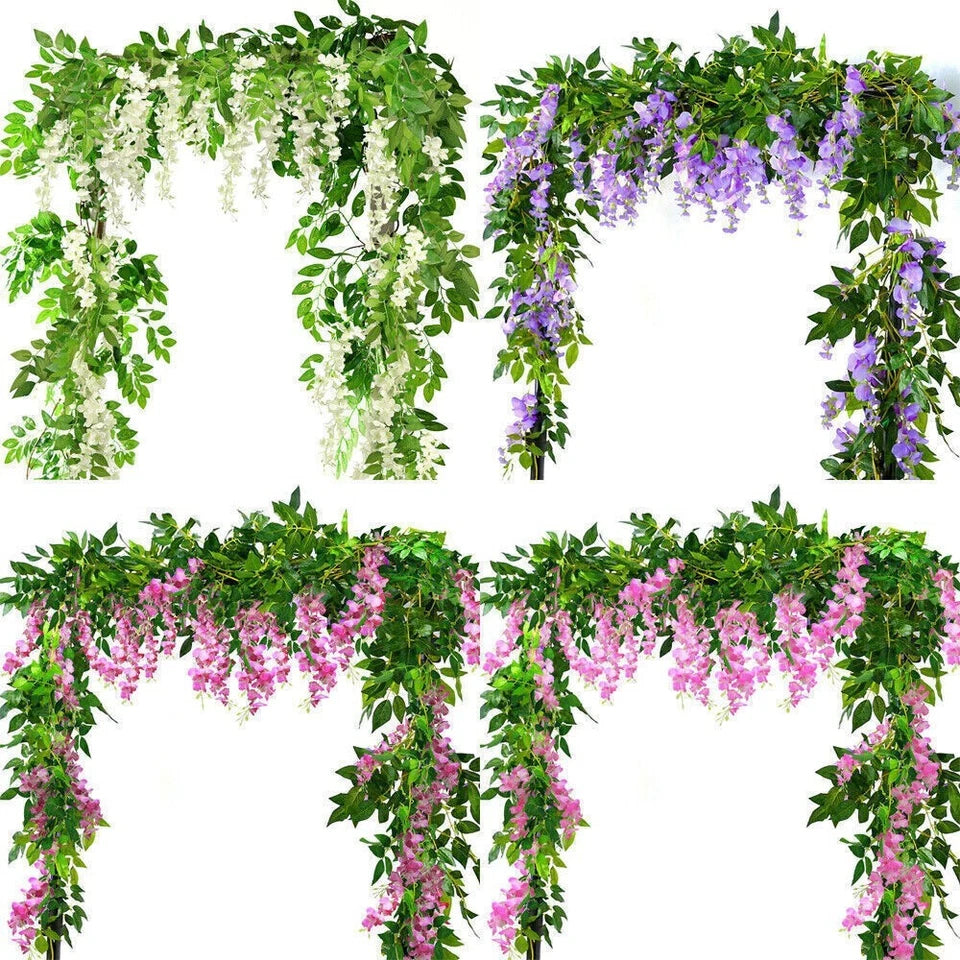 2X7FT Artificial Wisteria Vine Garland Foliage Flower Plant Trailing Home Decor