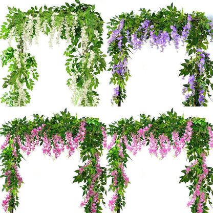 2X7FT Artificial Wisteria Vine Garland Foliage Flower Plant Trailing Home Decor