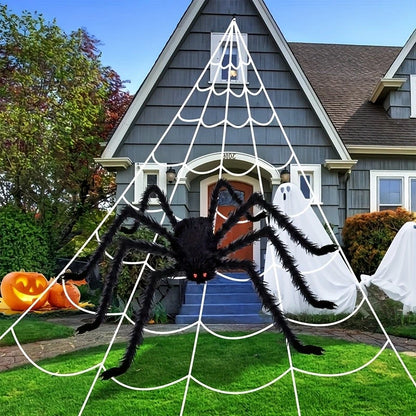 2M Big Spider+5M Web Set Halloween Haunted House Prop Indoor Outdoor Home Decor