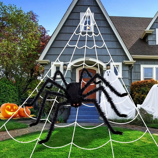 2M Big Spider+5M Web Set Halloween Haunted House Prop Indoor Outdoor Home Decor