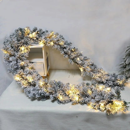 9Ft Christmas LED Pre Lit Garland Snow Flocked Artificial Wreath Xmas Decora