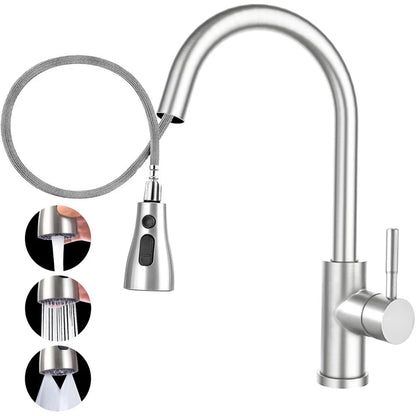 360° Kitchen Sink Mixer Taps Pull Out Spout Spray Single Lever Modern