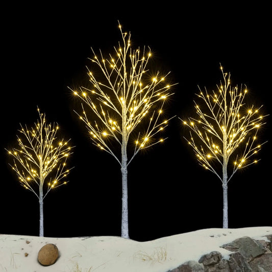 Outdoor 4ft, 6ft, 8ft Birch Christmas Twig Tree Pre Lit Ice Warm White Multi LED