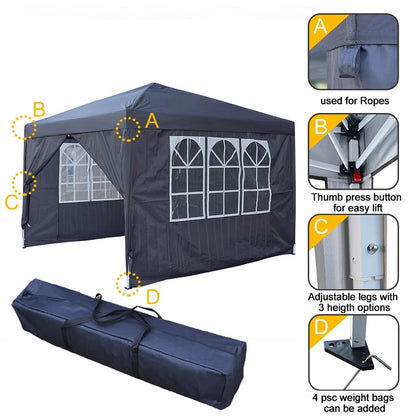 3x3M Heavy Duty Gazebo Marquee Popup Waterproof Garden Party Tent 4 WallSides