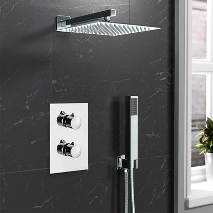 Modern Concealed Square Shower Brass Valve Mixer Twin Head Shower Set Chrome