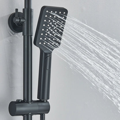 Black Exposed Bathroom Shower Twin Head Large Bar Set Square Valve Rail Hose Tap