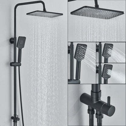 Black Exposed Bathroom Shower Twin Head Large Bar Set Square Valve Rail Hose Tap
