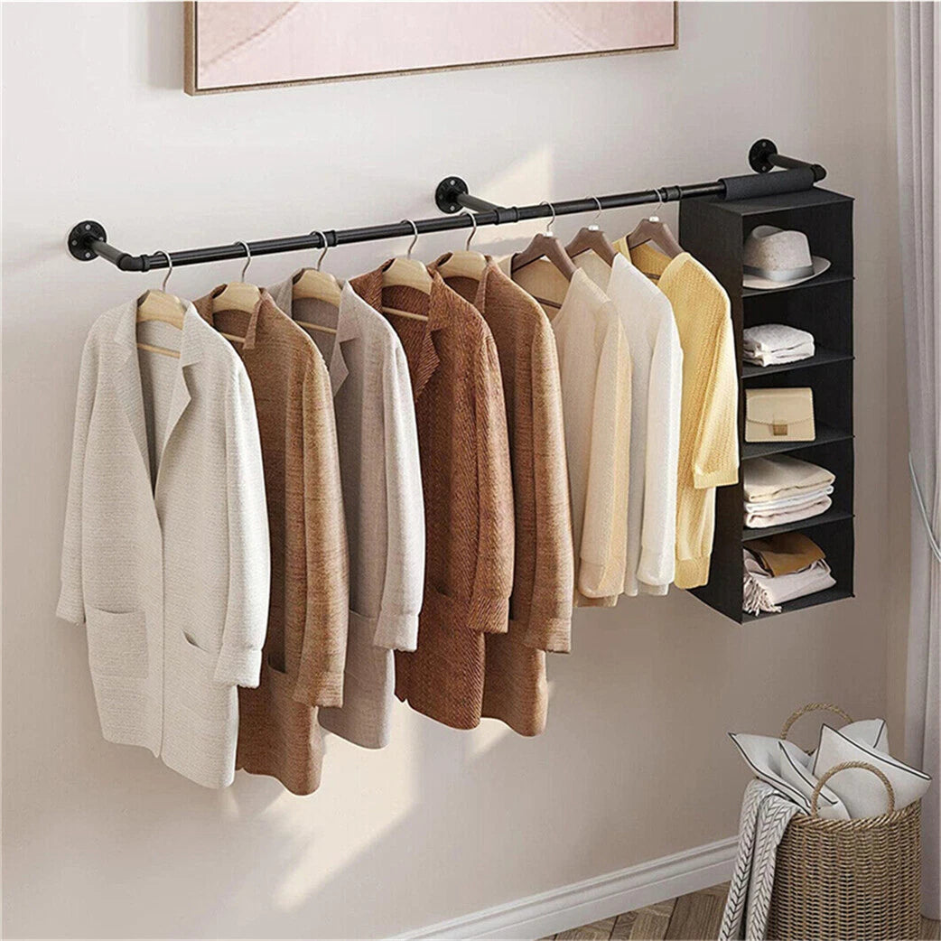 6ft Heavy Duty Clothes Rail Pipe Garment Rack Wall Mounted Hanging Clothing Pole