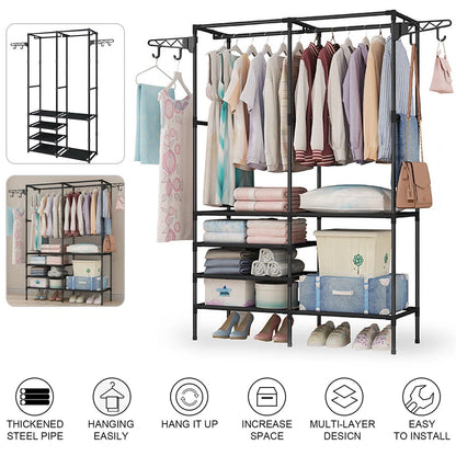 Heavy Duty iron Clothes Rail Stand Rack Storage Garment Shelf Hanging Display