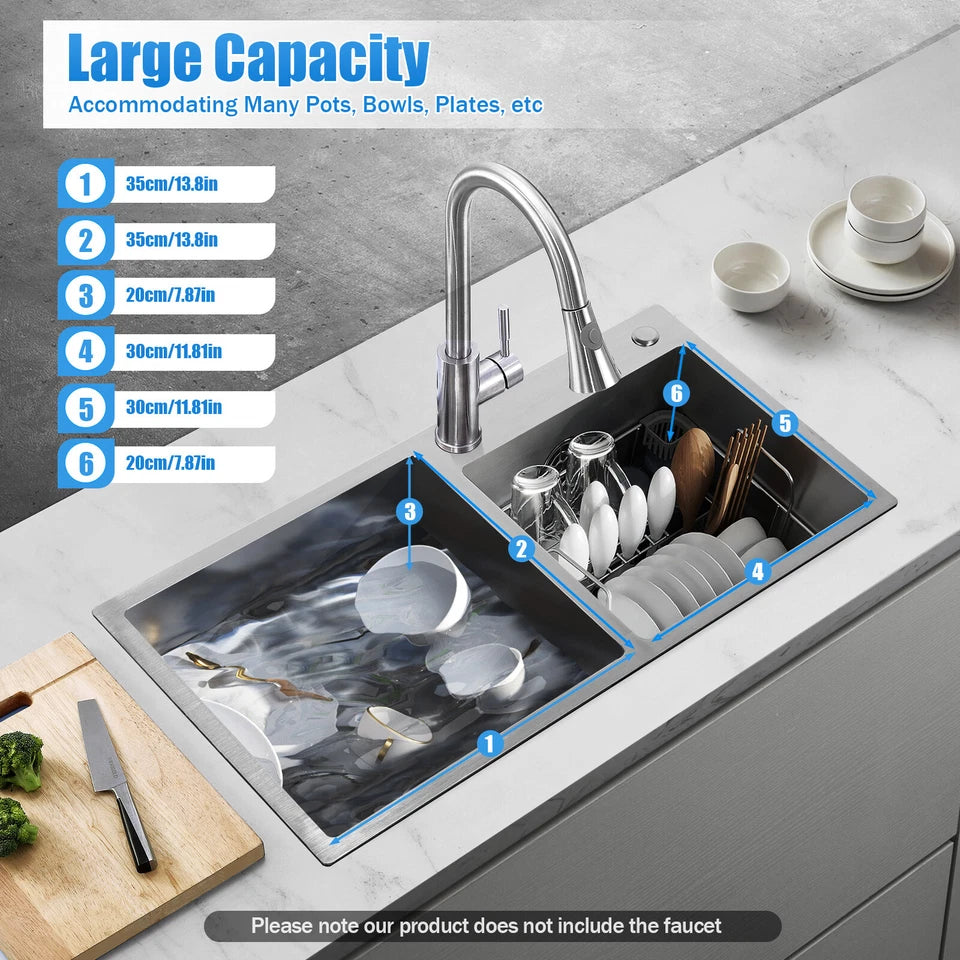 Double Bowl Stain less Steel Drop in Kitchen Sink Dish Washer Vegetable Sink